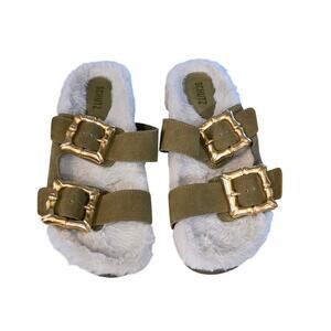 SCHUTZ Women's Enola Weekend‎ Sporty Flat Sandal 9.5B fuzzy slip on